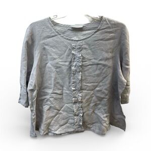 Byrn Walker 100% linen Women's Gray Ruffle Top ladies sz L